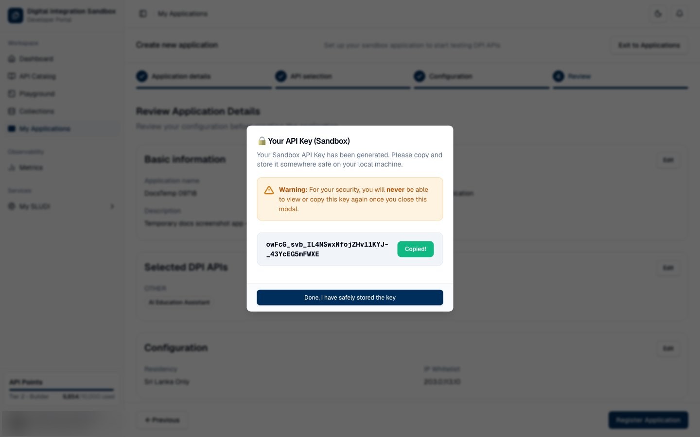 Confirm Key Stored